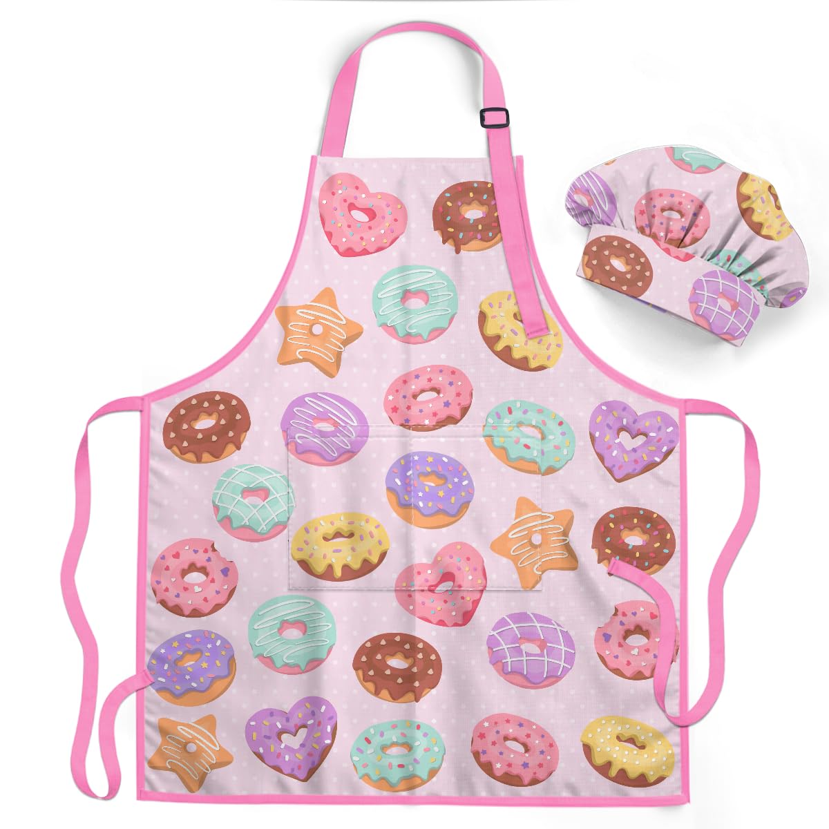 SANDJEST delantal para niña con donas y un práctico bolsillo.
