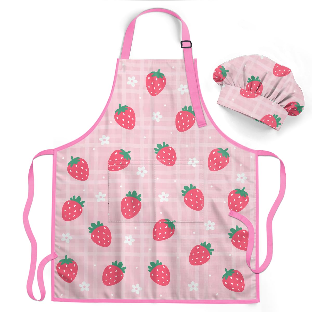 Sandjest delantal para niña fresa con bolsillo, ideal para cocinar, pintar o hornear.