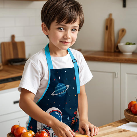 SANDJEST Delantal infantil Astronauta, útil para actividades culinarias.