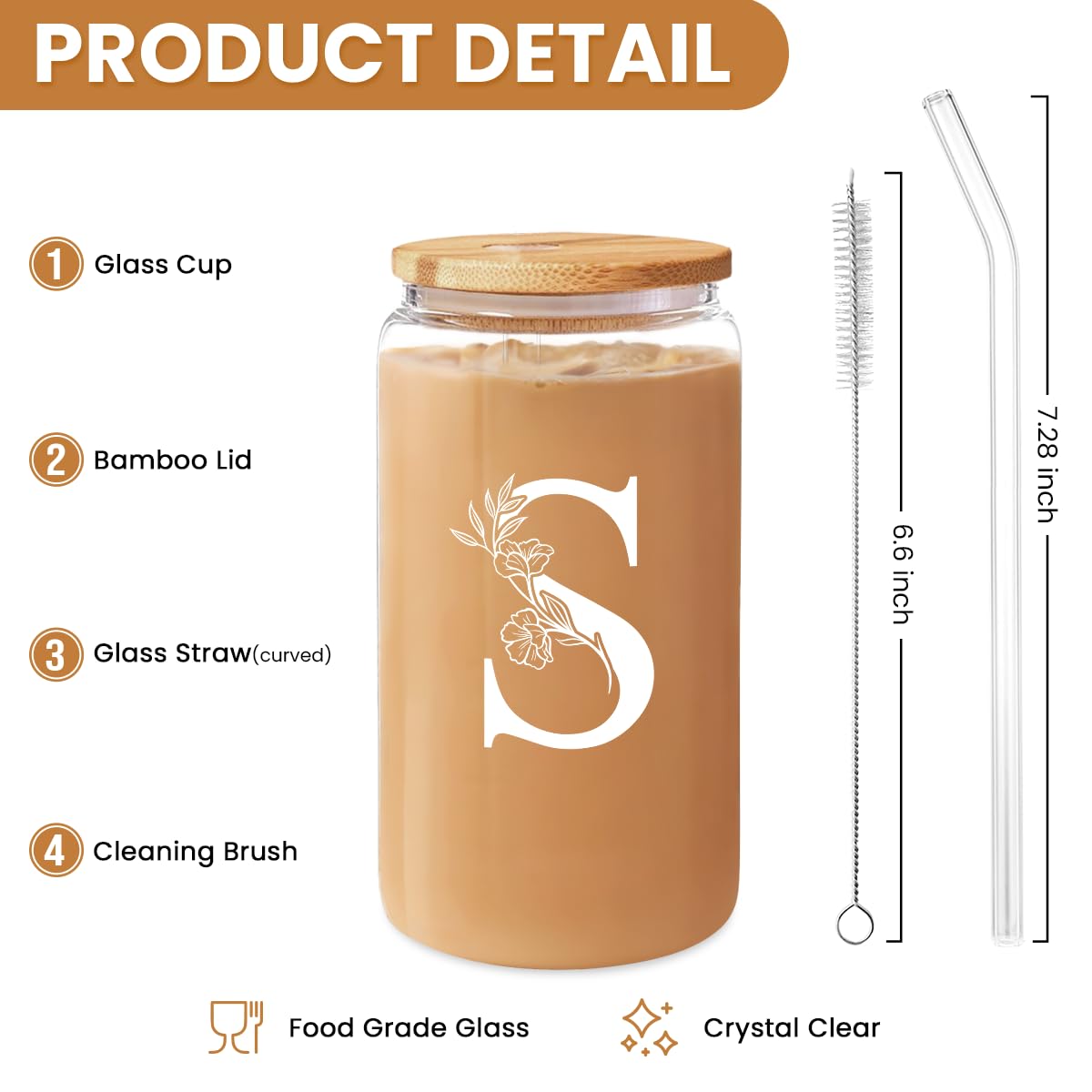 Detalle del monograma S en la taza Sandjest de 16 oz, regalo elegante.