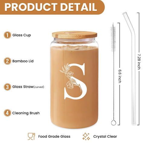 Detalle del monograma S en la taza Sandjest de 16 oz, regalo elegante.