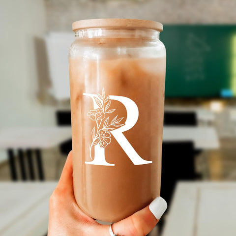 Diseño moderno SANDJEST, vaso de vidrio monograma R, realza la mesa.