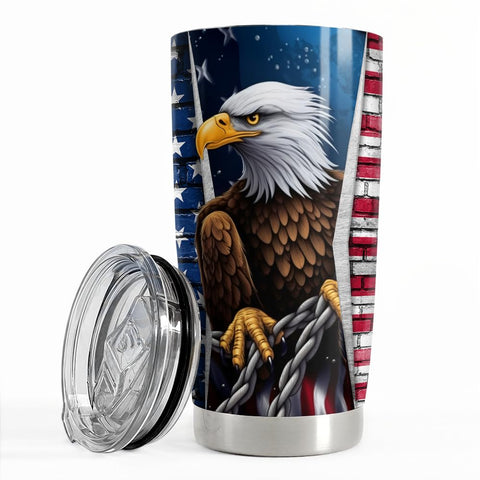 Sandjest Eagle con bandera USA frente, vaso térmico para uso diario.
