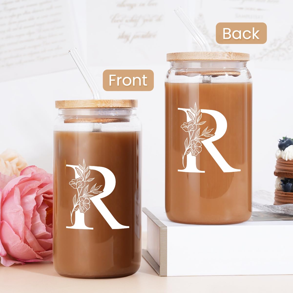 Empaque regalo SANDJEST para taza con monograma R, regalo elegante.