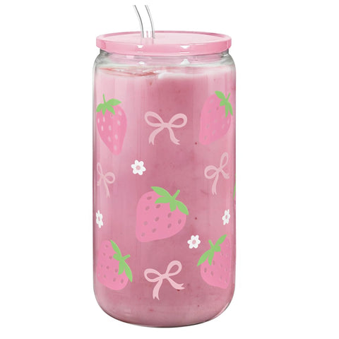 SANDJEST vaso cristal 16oz con pajilla de vidrio, ideal para llevar bebidas