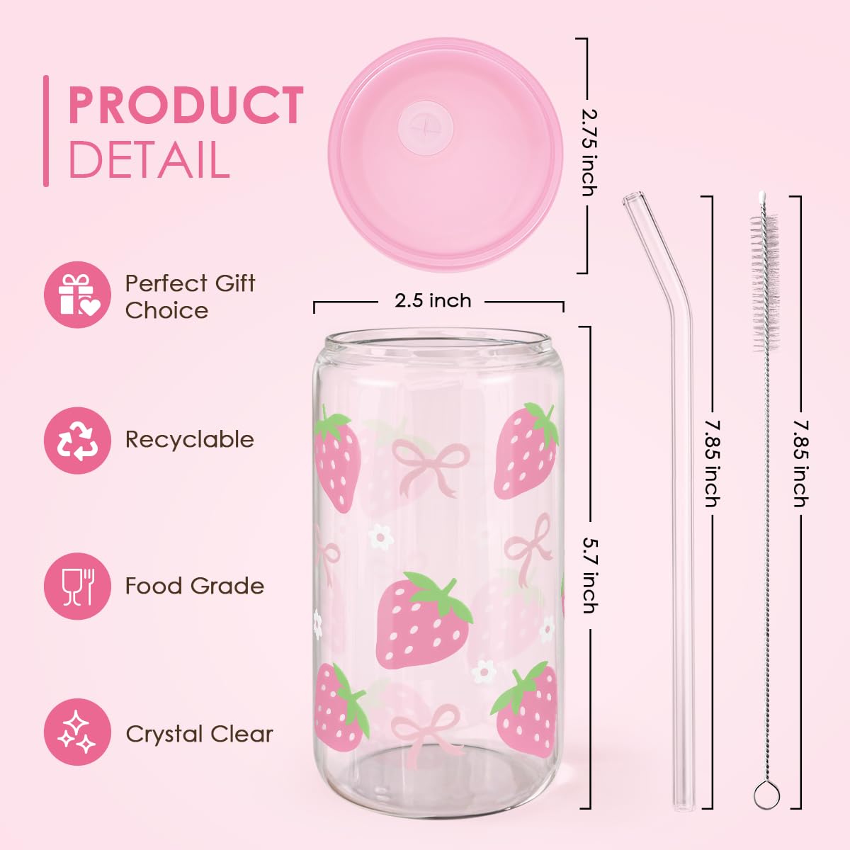 SANDJEST diseño estético en vaso cristal 16oz, regalo perfecto para amantes de bebidas