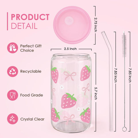 SANDJEST diseño estético en vaso cristal 16oz, regalo perfecto para amantes de bebidas