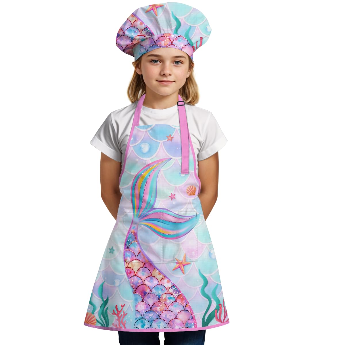 sandjest gorro de chef para niña sirena, mantiene el cabello recogido durante la comida.