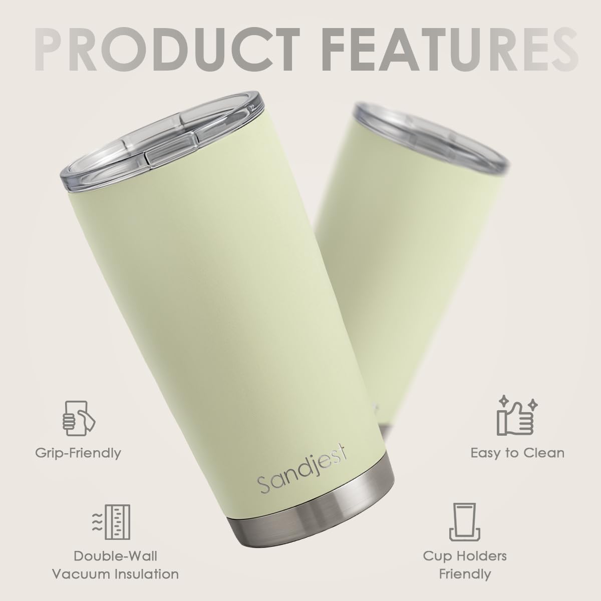 SANDJEST Tumbler verde 20oz, tapa deslizante, evita derrames en viaje