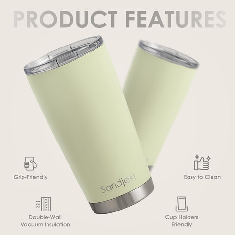 SANDJEST Tumbler verde 20oz, tapa deslizante, evita derrames en viaje