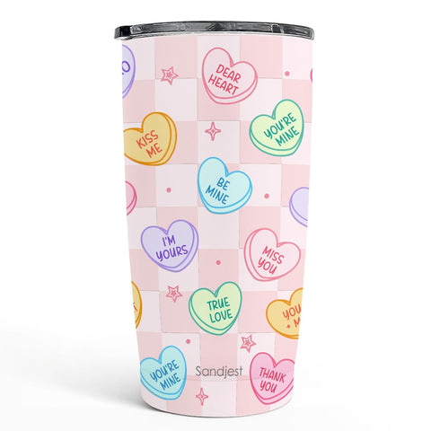 Vaso SANDJEST Mensaje de Corazón Tumbler 20 onzas con corazón para llevar café caliente.