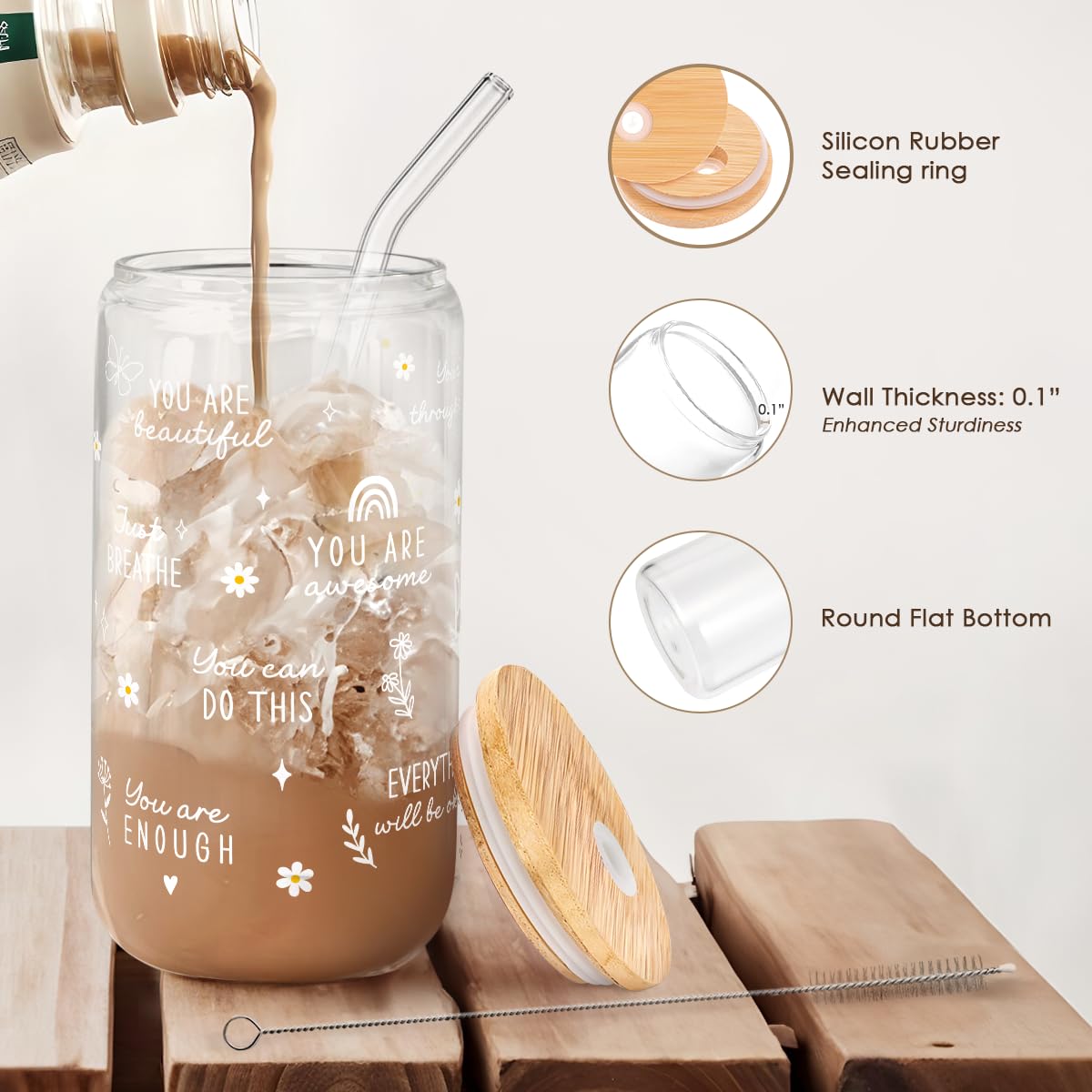 SandJest Inspiration: vaso de vidrio con tapa de bambú para uso diario.