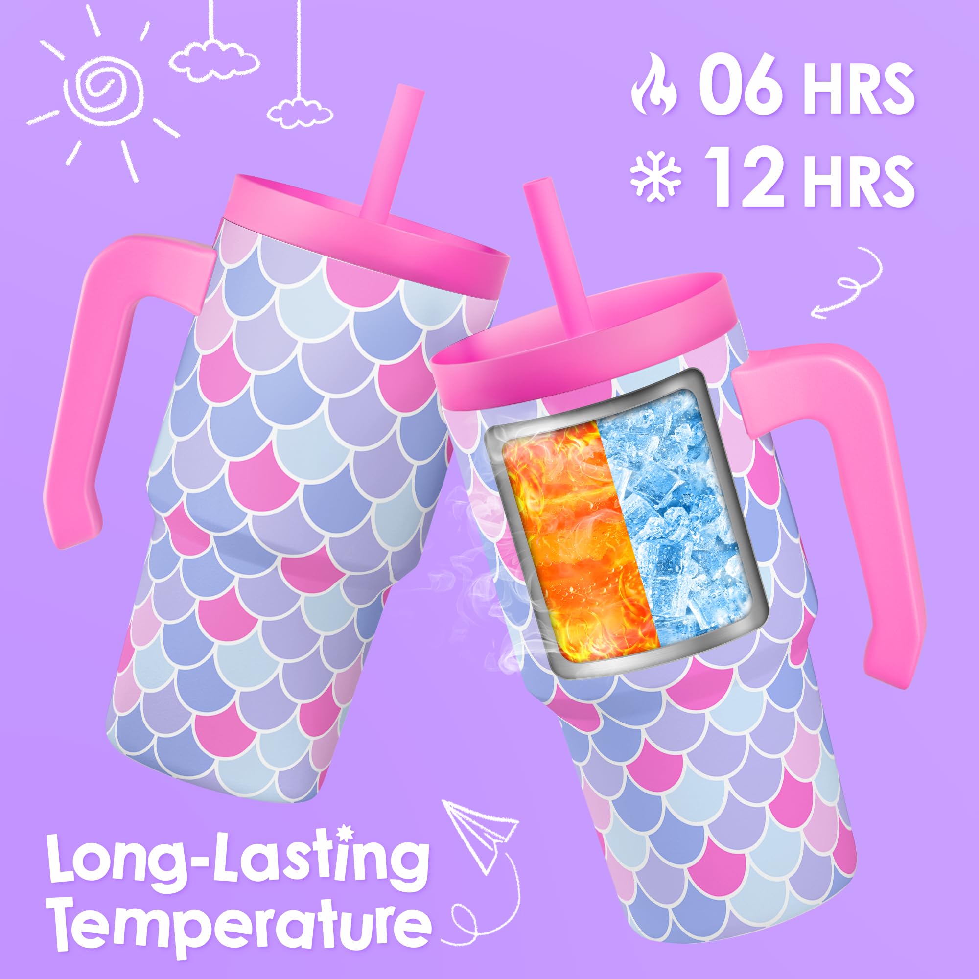 SANDJEST Mermaid Tumbler 20oz, colores vibrantes para regalos escolares.
