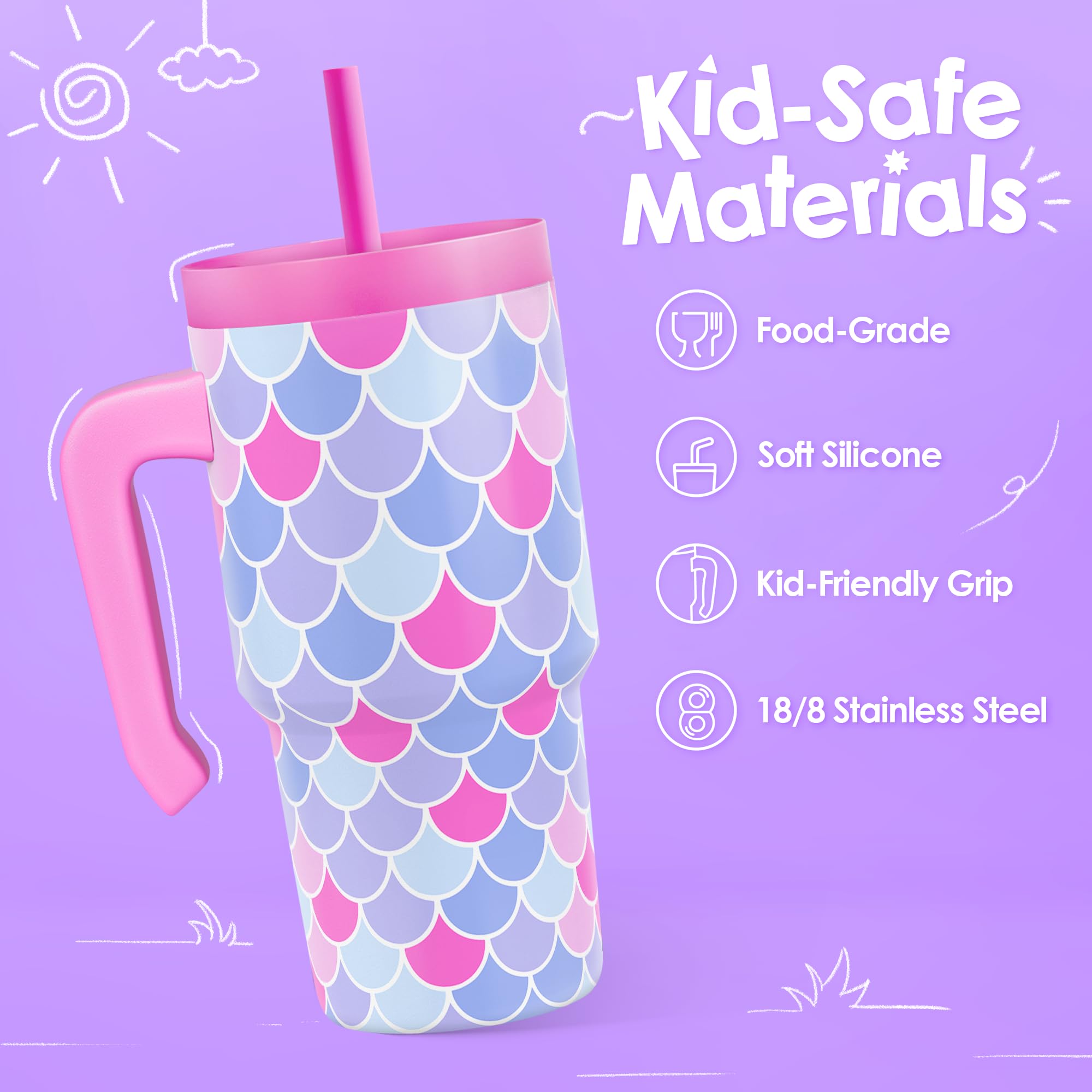 SANDJEST Mermaid Tumbler 20oz con tapa de silicona y pajita, ideal para sorber sin esfuerzos.