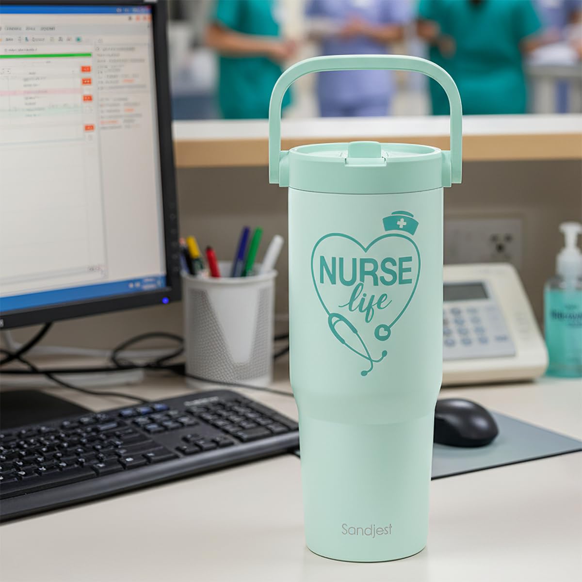 SANDJEST Nurse Life compatible con portavasos de coche, ideal para viajes