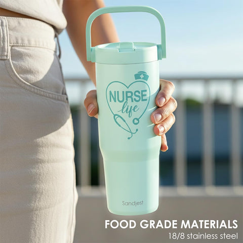 SANDJEST Nurse Life ideal para café y smoothies, 30oz para bebidas favoritas