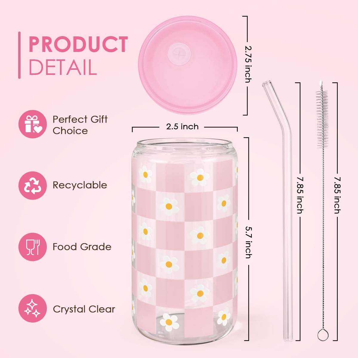 Pajilla de vidrio SANDJEST para el vaso con tapa.