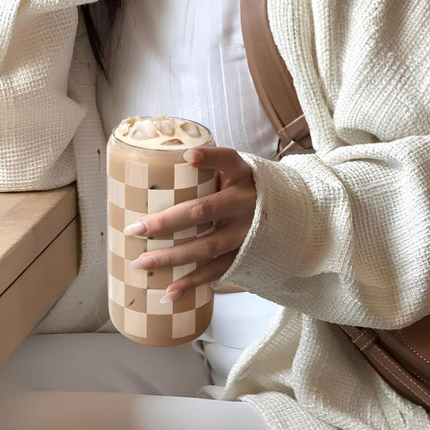 Sandjest regalo eco vaso vidrio cuadros beige, regalo práctico y sostenible