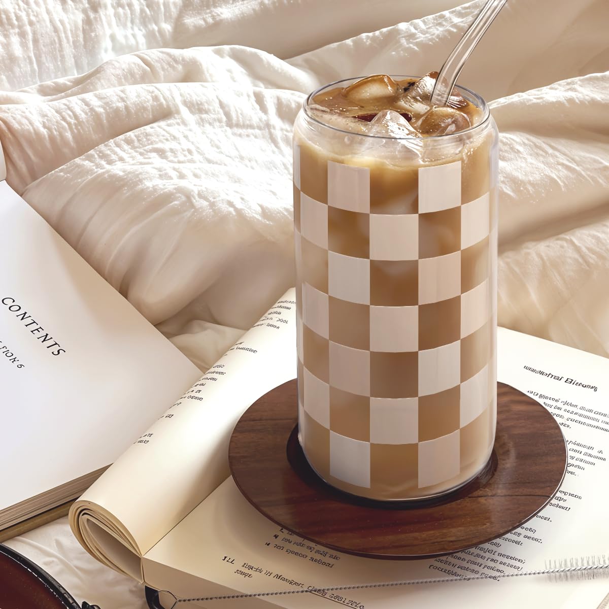 Sandjest tapa bambu vaso vidrio, acabado natural para uso diario