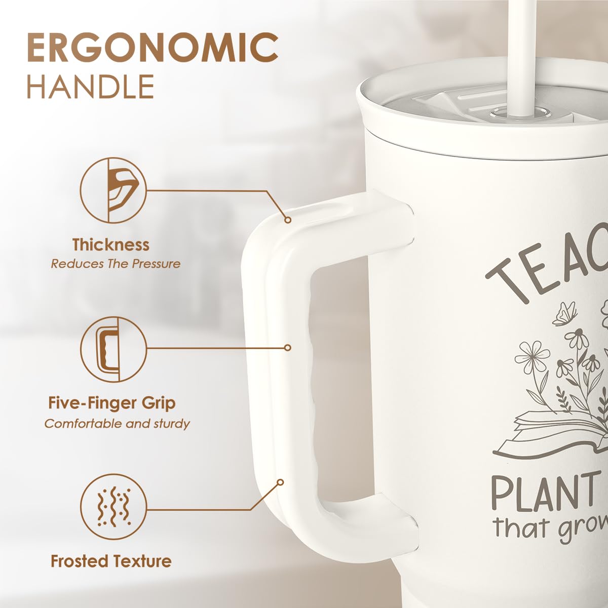 Taza SANDJEST con asa ergonómica facilita el transporte en casa, trabajo o gimnasio.