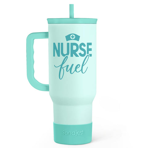 SANDJEST taza termica 40 onzas con asa y paja para viaje, mantiene bebidas frías o calientes.