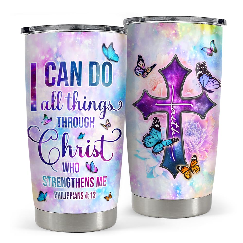 Tumbler cristiano SANDJEST 20oz, tapa hermética, ideal para bebidas en movimiento