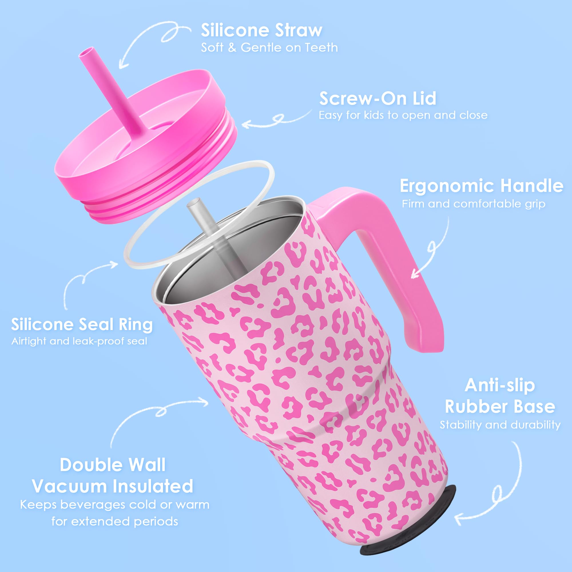 Sandjest tumbler leopard con aislamiento doble mantiene bebidas frías por horas.