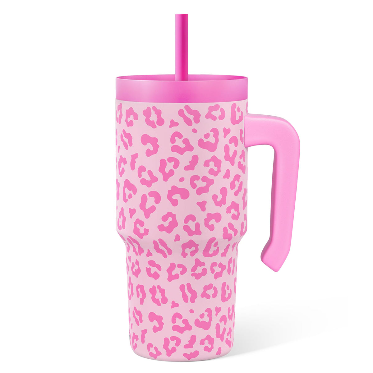 Sandjest tumbler leopard con asidero, cómodo para llevar al colegio.