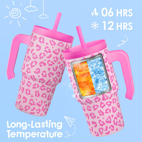 Sandjest tumbler leopard de diseño vibrante, regalo ideal para niñas.