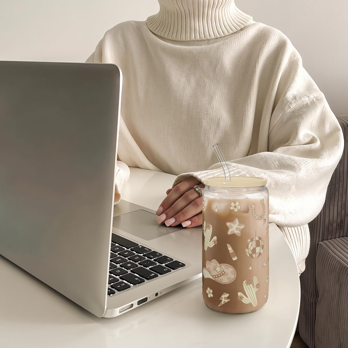 SANDJEST vaso vidrio 473 ml, diseño estético para oficina o casa