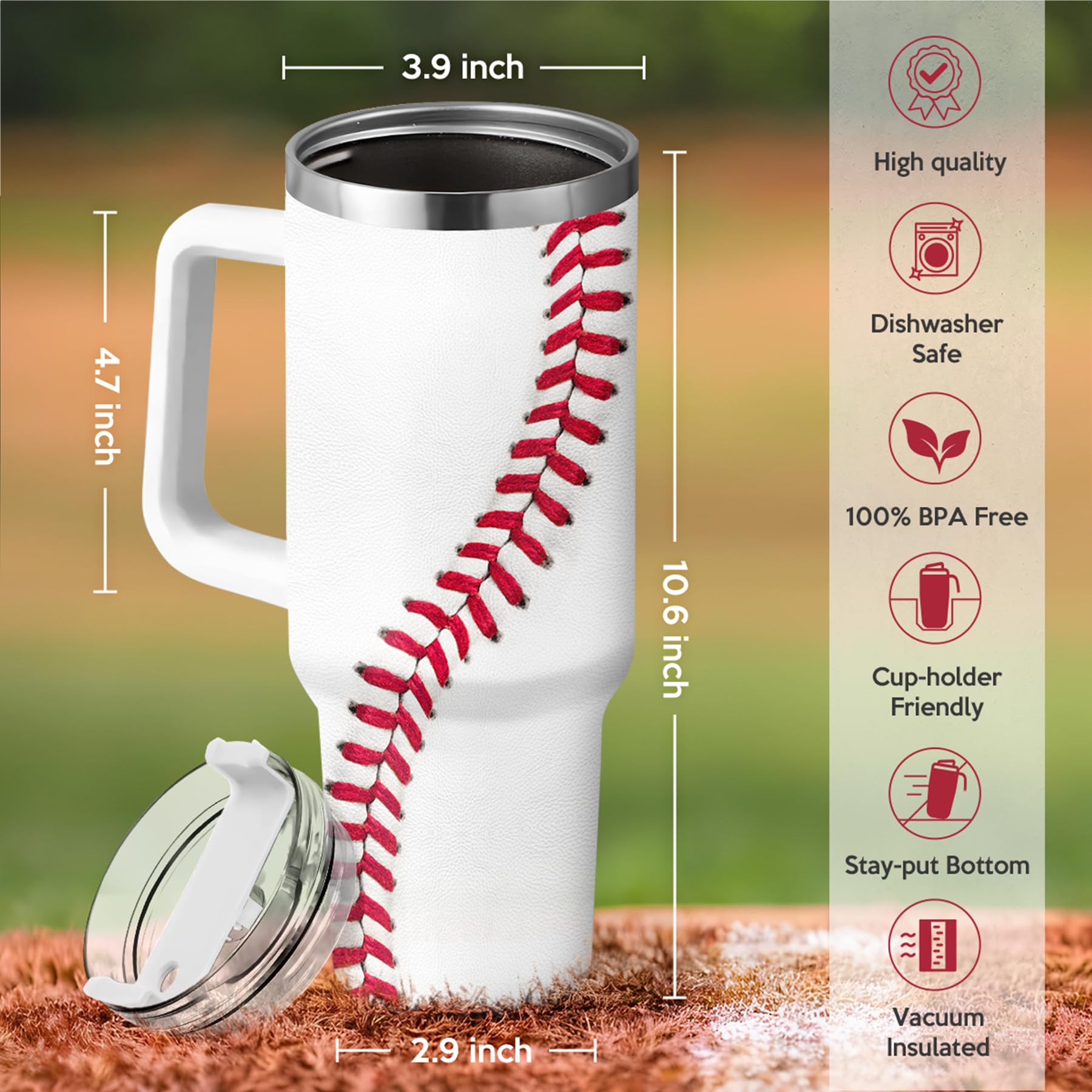 SANDJEST vaso baseball 40 onzas con pajilla, beber con comodidad en movimiento