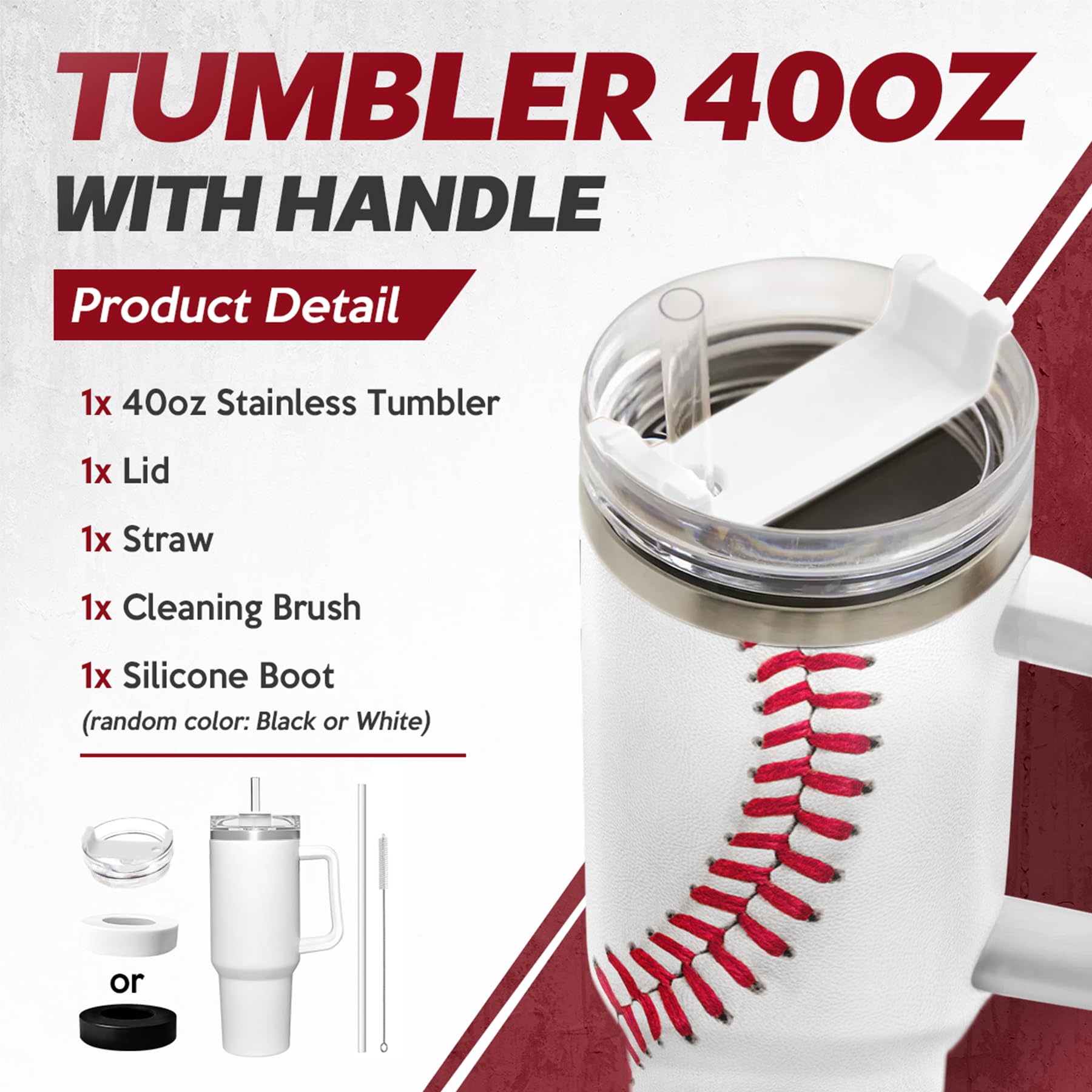 SANDJEST vaso baseball 40 onzas con tapa, evita derrames y facilita llevarlo