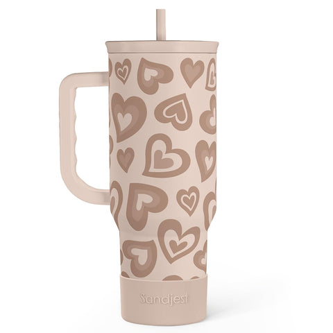 SANDJEST, vaso corazón con asa y pajilla, para hidratar con estilo diario