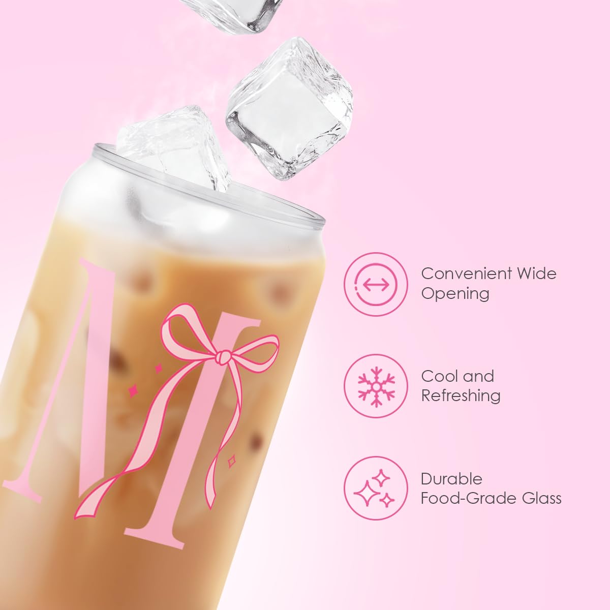 Sandjest vaso de cristal con pajilla plástica, perfecto para llevar café frío o smoothies.
