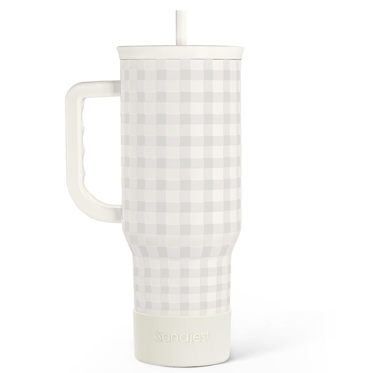 SANDJEST vaso termico 40 onzas con asa y pajilla, ideal para viajes.