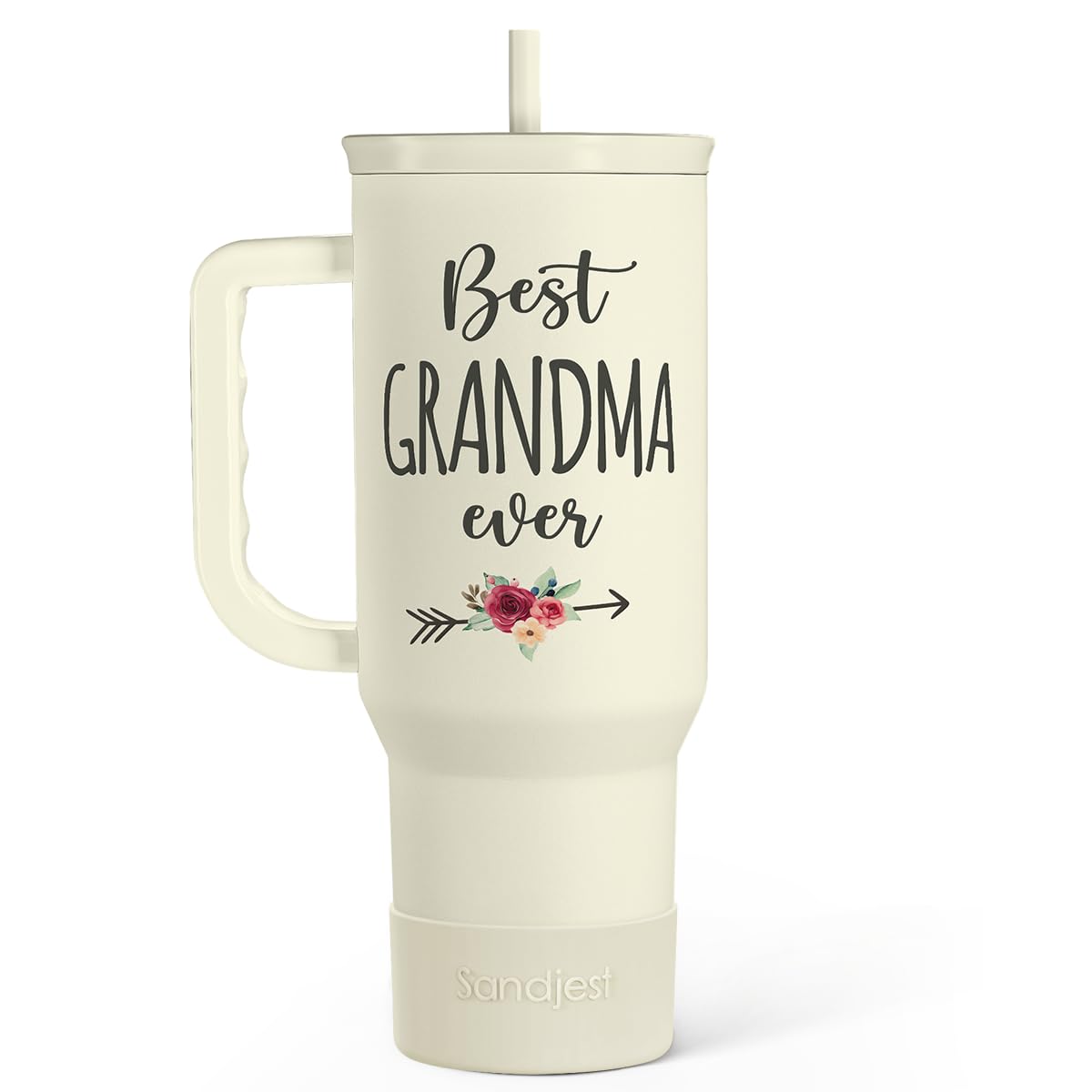 SANDJEST Vaso térmico abuela 40oz con asa, ideal para llevar bebidas.