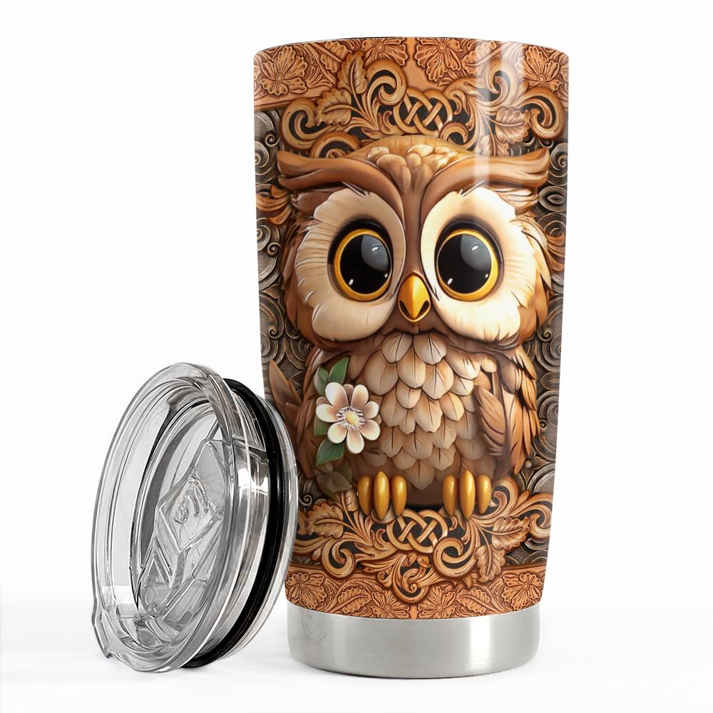 SANDJEST vaso térmico con búho y dibujo, ideal para iniciar la mañana