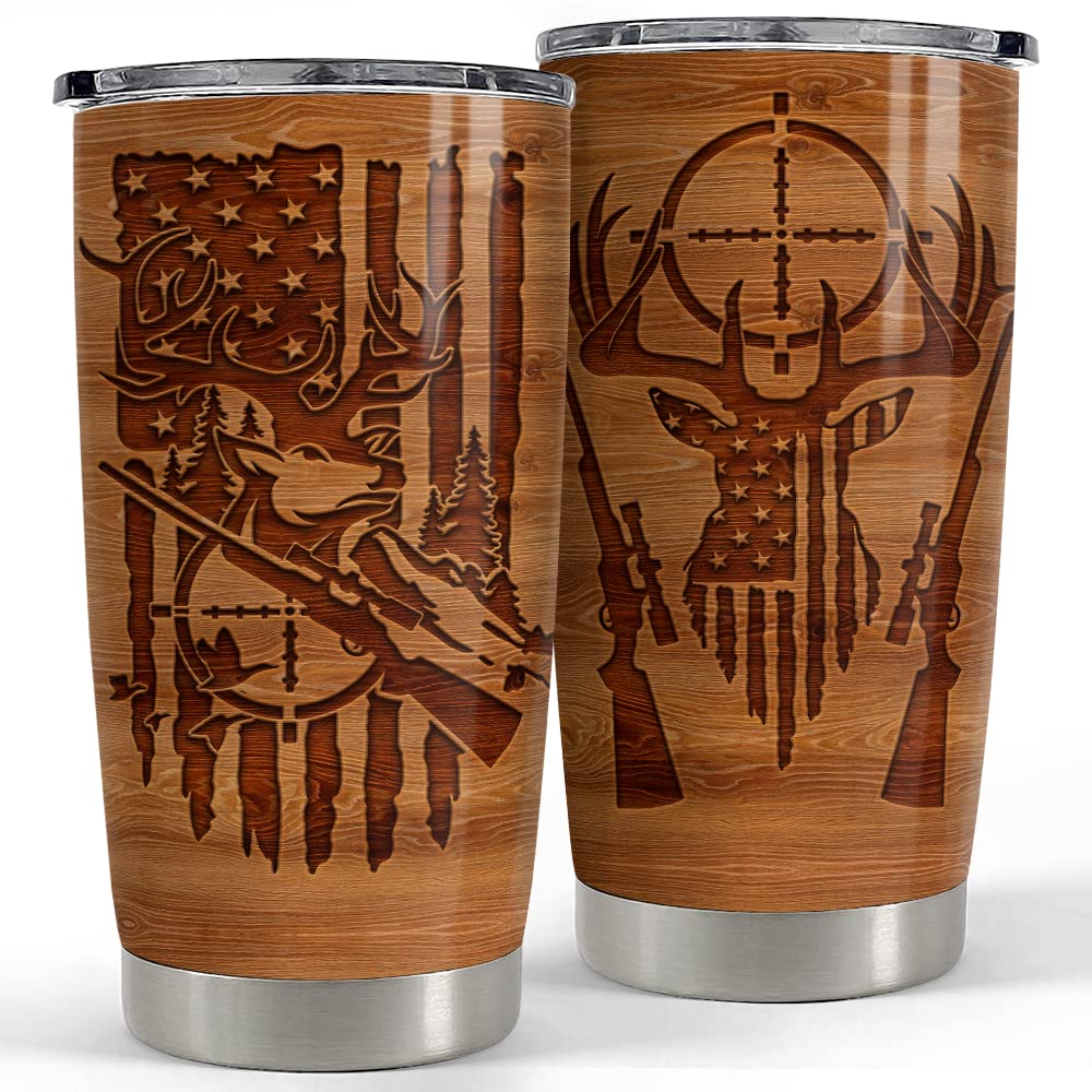 Vaso térmico SANDJEST con diseño madera y bandera americana para aventuras.