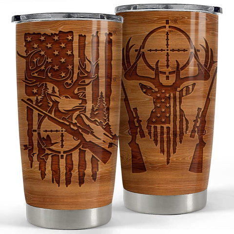 Vaso térmico SANDJEST con diseño madera y bandera americana para aventuras.