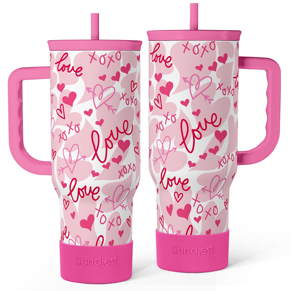 SANDJEST vaso térmico Corazón con asa, ideal para uso diario.