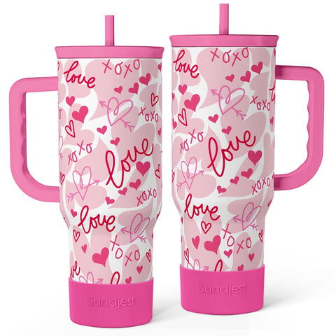 SANDJEST vaso térmico Corazón con asa, ideal para uso diario.