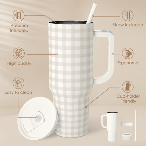 SANDJEST vaso termico de doble pared, acero inoxidable gris gingham.