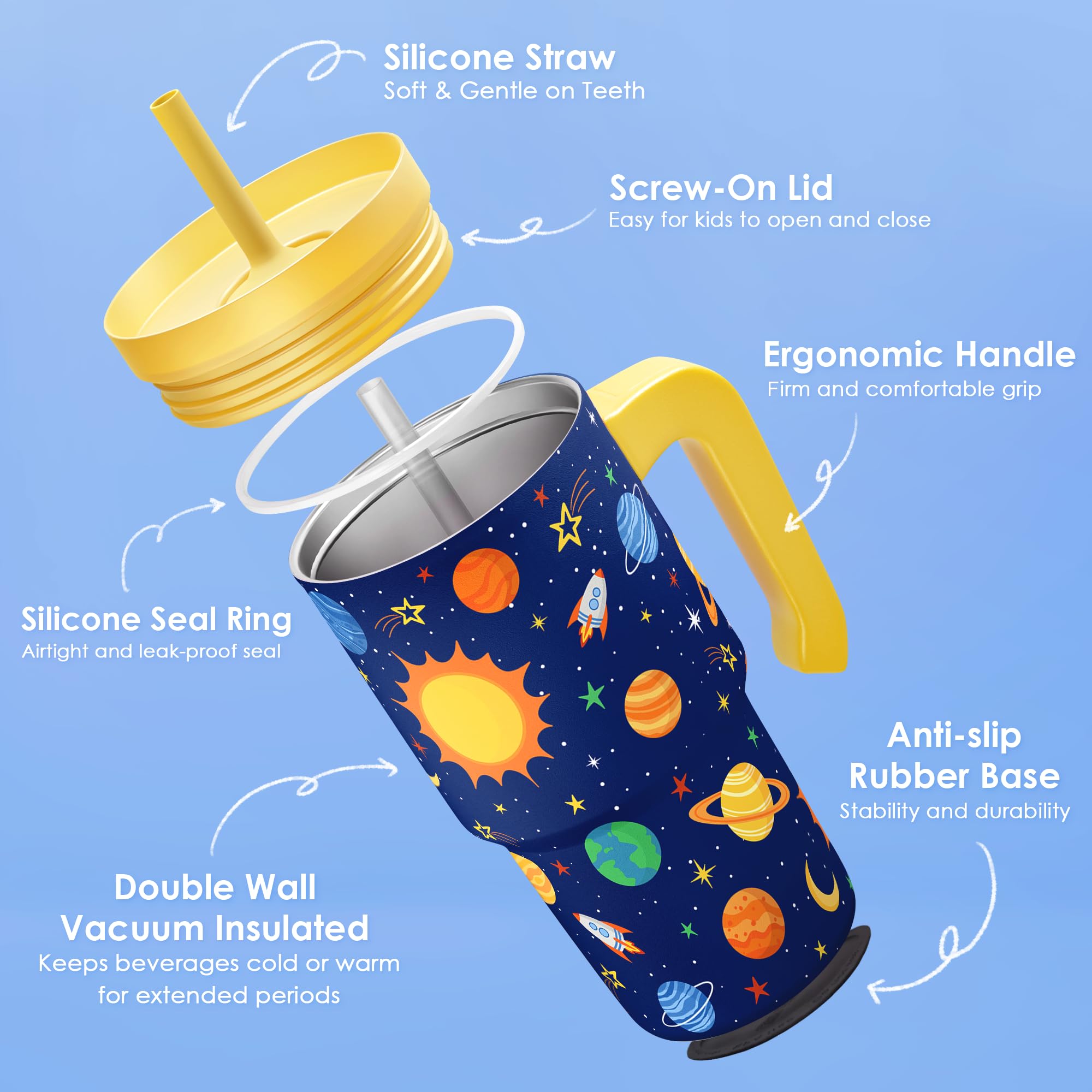 SANDJEST Vaso térmico Espacio Exterior 20oz con aislamiento doble mantiene la bebida fría o tibia.