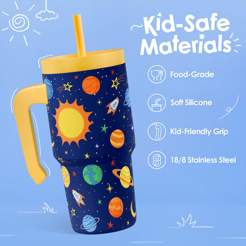 SANDJEST Vaso térmico Espacio Exterior 20oz con tapa de silicona para beber suave.