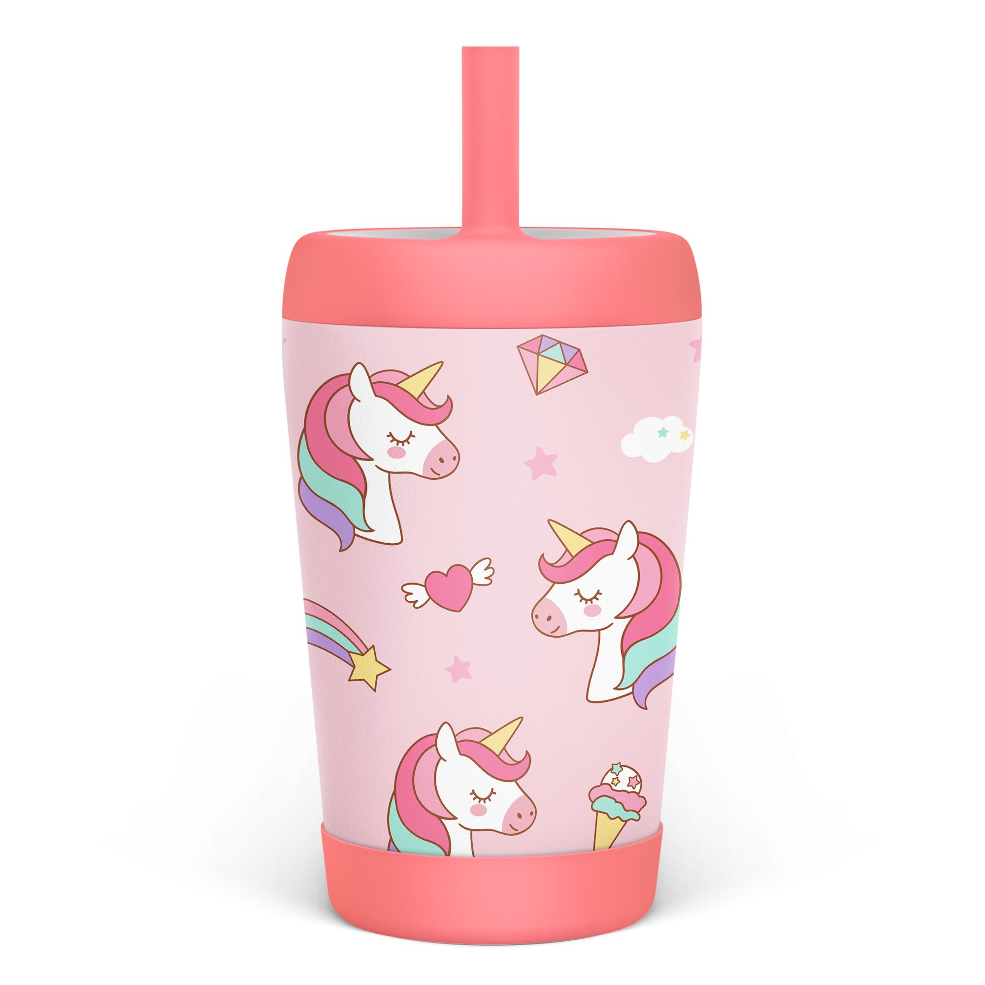 Sandjest vaso térmico infantil Unicornio Soñador con pajita de silicona para bebidas refrescantes