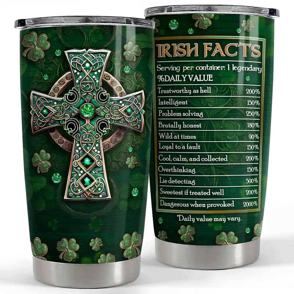 Vaso térmico SANDJEST irlandés con Cruz Celta y tapa para conservar bebidas