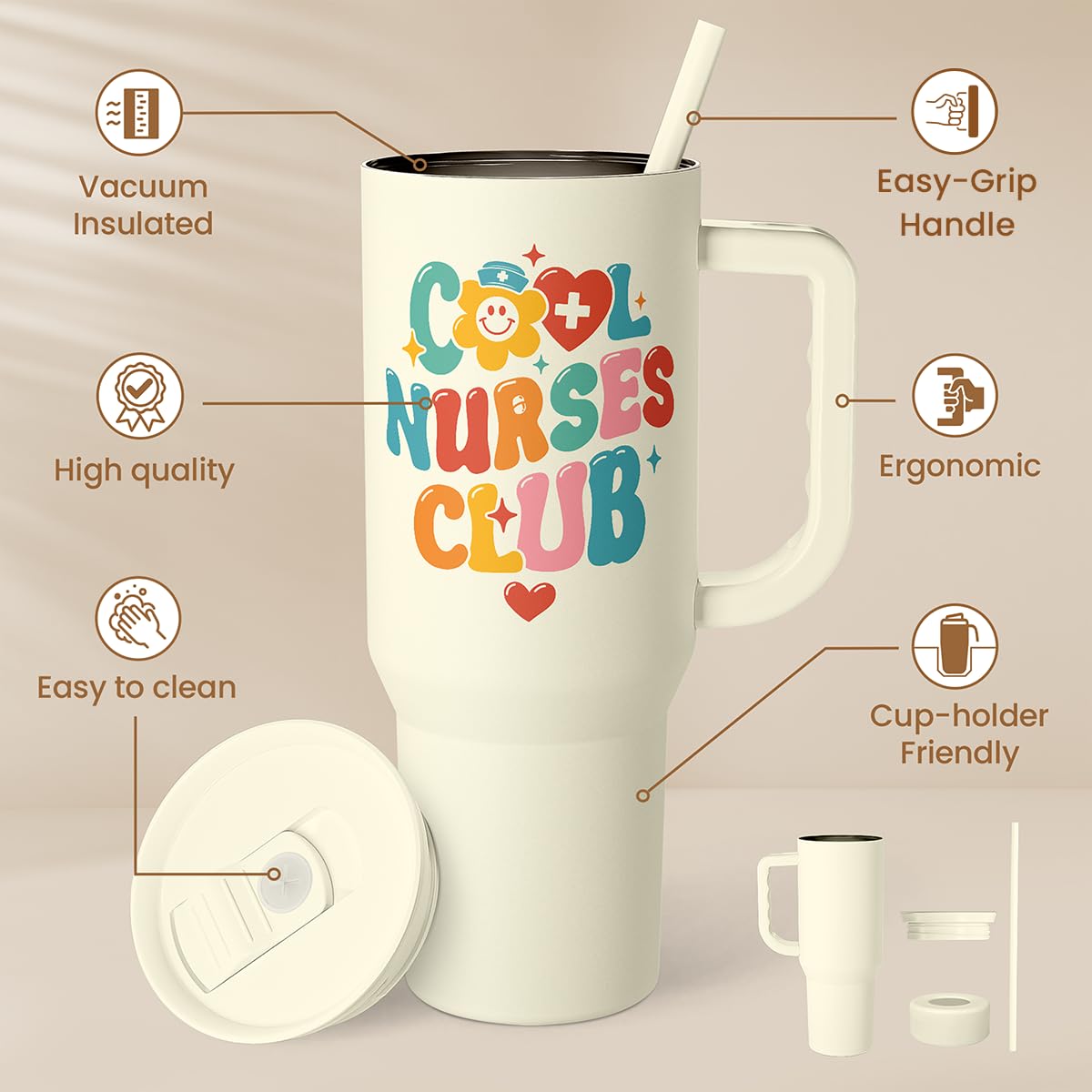 Sandjest vaso termico con mango ergonómico para llevar fácilmente.