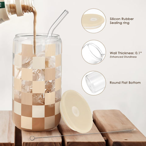 Sandjest vaso vidrio 16 onzas para café helado, diseño claro y reutilizable