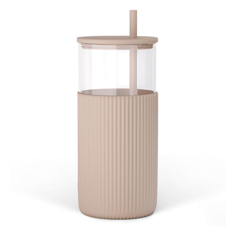 Vaso de vidrio SANDJEST 20oz con pajita y tapa, perfecto para agua y bebidas frías