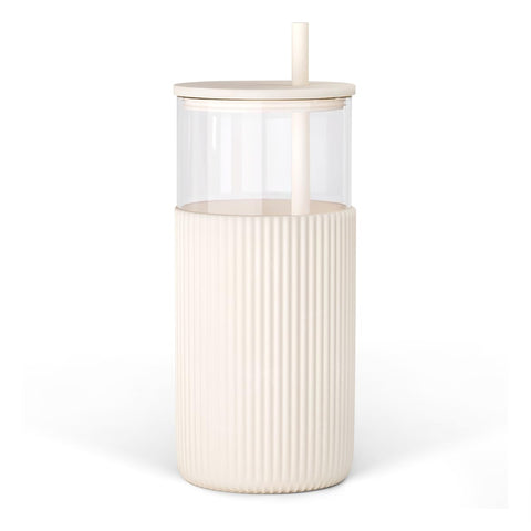 SandJest vaso de vidrio 20oz con tapa y pajita para bebidas seguras y sin derrames